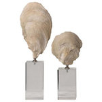 Uttermost - Uttermost 17523 Oyster - 15.25" Sculpture (Set of 2) - Cast From Natural Oyster Shells These Sculptures Feature An Aged Ivory Finish With Chrome Accents And Set Atop Staggered Height Crystal Cube Bases. Sizes: Sm-5x11x3, Lg-5x15x3Oyster 15.25"  Sculpture (Set of 2) Aged Ivory *UL Approved: YES *Energy Star Qualified: n/a  *ADA Certified: n/a  *Number of Lights:   *Bulb Included:No *Bulb Type:No *Finish Type:Aged Ivory