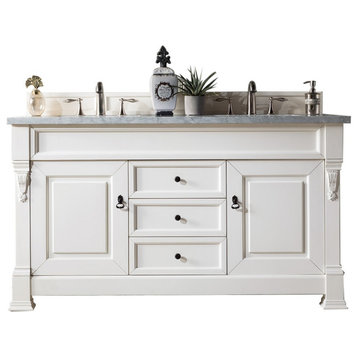 Brookfield 60" Double Vanity, Bright White, 3 Cm Carrara Marble Top