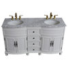 62" Double Sink Vanity Antique White Finish, White Marble Top