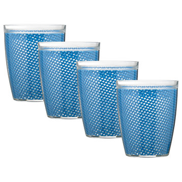 Kraftware Fishnet Double Wall Glasses, Process Blue, 14 oz, Set of 4