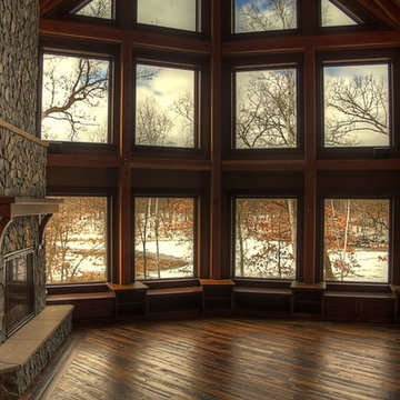 Mixed Hardwood Flooring with Reclaimed Timbers and Mantel