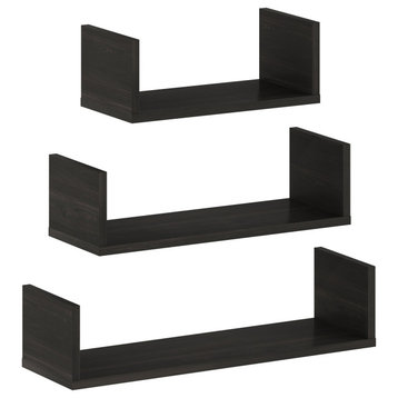 Decor Wall  Floating Display Shelves With Invisible Brackets, Espresso, Set of 3