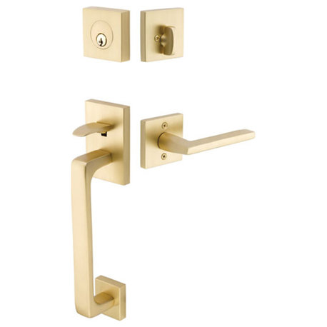 Emtek Baden Keyed Entry Modern Handleset, Helios Levers, Satin Brass, Left Hande