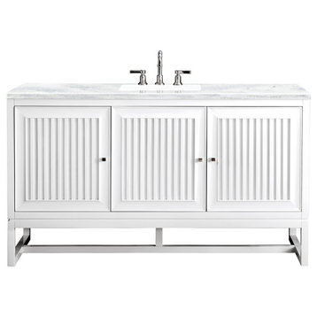 Athens 60" Single Vanity, Glossy White, Arctic Fall Solid Surface Top
