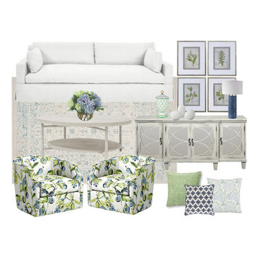 E-Design Concept Board Coastal Farmhouse Living Room Est. Budget $9,500