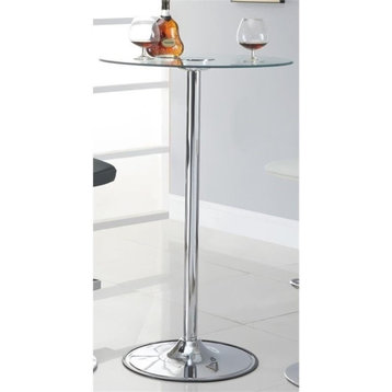 Bowery Hill 28" Round Glass Top LED Lit Pub Table in Chrome