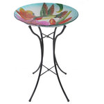 Teamson Home - Bird Bath Outdoor Garden Fusion Glass - Provide a gathering space in your backyard for your feathered friends with the Teamson Home 18" Outdoor Glass Flower and Hummingbird Birdbath with Stand. This colorful glass birdbath provides a sanctuary for all types of birds while also adding a pop of color to your outdoor living space, yard, or lawn. Featuring a multi-colored design with hummingbirds and flowers, this stylish lawn decoration creates visual interest in your outdoor area. Fill this birdbath with water or with seed to transform it into a colorful feeder. Constructed from sturdy and resilient glass with an included metal stand, the bird bowl is built for years of quality outdoor use. The sturdy metal legs provide stability and prevents tipping when multiple birds gather on the bowl. For easy setup, teardown, and storage when not in use, the metal stand can fold down to a compact size. This hummingbird birdbath is both stylish and functional, and it provides a fun addition to your courtyard, patio, or yard. This compact birdbath measures 18"L x 18"W x 21.2"H to fit almost any outdoor area.