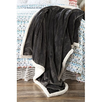 Large Extra Plush Sherpa Throw Blanket 68X54, Solid Grey