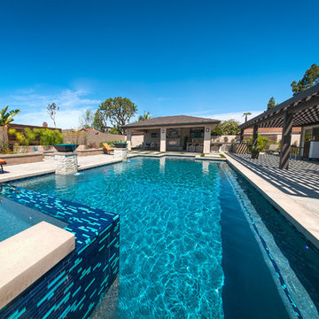Modern Pool, Spa, Outdoor Cabana and Kitchen