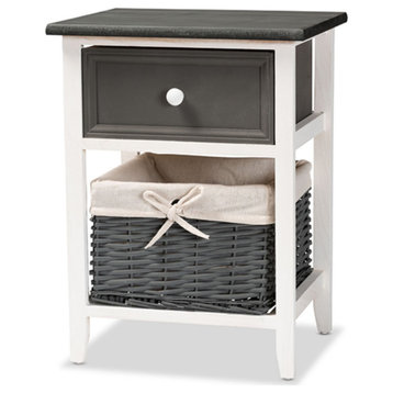 Two-Tone Dark Gray And White Finished Wood 1-Drawer Storage Unit With Basket