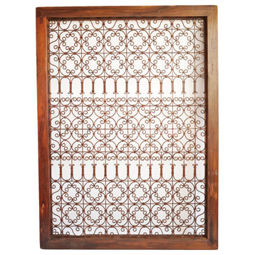 Large Wood Framed Open Iron Screen
