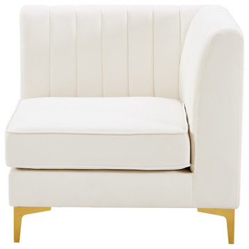 Alina Velvet Upholstered Modular Corner Chair, Cream