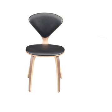 Satine Dining Chair, Molded Plywood Side Chair, Walnut Frame, Leather Seat, Blac