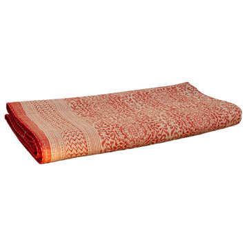 Red Carnation Block Print Cotton Indian Blanket