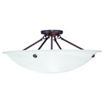 Livex Lighting - Livex Lighting 4275-07 Oasis - Four Light Semi-Flush Mount - Canopy Included: Yes  Shade IncOasis Four Light Sem Bronze White Alabast *UL Approved: YES Energy Star Qualified: n/a ADA Certified: n/a  *Number of Lights: Lamp: 4-*Wattage:75w Medium Base bulb(s) *Bulb Included:No *Bulb Type:Medium Base *Finish Type:Bronze