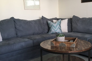 Example of a beach style home design design in New York