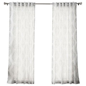 Medallion Print Sheer Faux Pippin Linen Curtains, Gray
