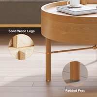 Modern Round Wood Rotating Tray Coffee Table With Storage, Natural