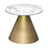 Oscar Round Side Table, White Marble, Brass Base