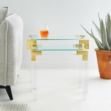 Modern Glass and Lucite Side End Tables