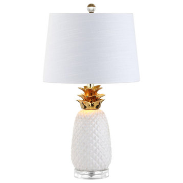 Pineapple 23'' Classic Vintage Ceramic LED Table Lamp, White/Gold