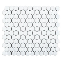 Walls and Floors - Hexagon Matte Tiles, 1 Sheet, White Gloss - Wall And Floor Tile