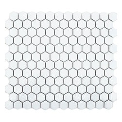 Walls and Floors - Hexagon Matte Tiles, 1 Sheet, White Gloss - Wall & Floor Tiles