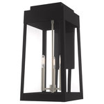 Livex Lighting - Transitional Outdoor Wall Lantern, Black - This updated industrial design comes in a tapering solid brass black frame with a sleek, straight-lined look. Clear glass panels offer a full view of the brushed nickel accents, that will house the bulb of your choice.