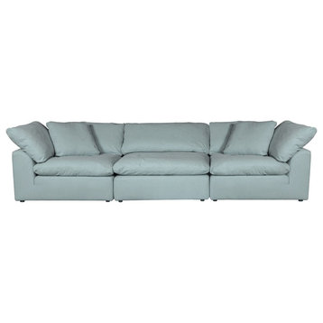 Sunset Trading Puff 3PC Slipcovered Modular Fabric Sectional Sofa in Blue