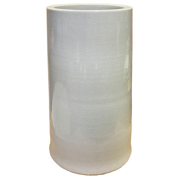 Chinese Off White Porcelain Crackle Pattern Column Vase Holder Hws2727