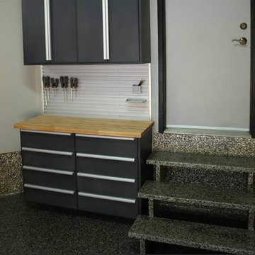 Garages Cabinets, Epoxy Flooring, Tile Flooring & Slatwall and Accessories