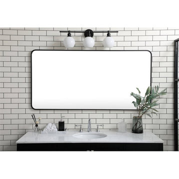 Elegant Decor Evermore 30x60" Soft Corner Metal Rectangular Mirror in Black