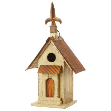 Rustic Garden Wooden Birdhouse, Metal Spear