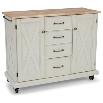Homestyles Seaside Lodge Wood Kitchen Cart in Off White