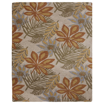 Hand Tufted Wool Area Rug Floral Cream