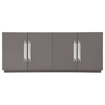 78.7" Modern Lurton Buffet Grey Lacquer Polished Stainless Steel Accent Handles