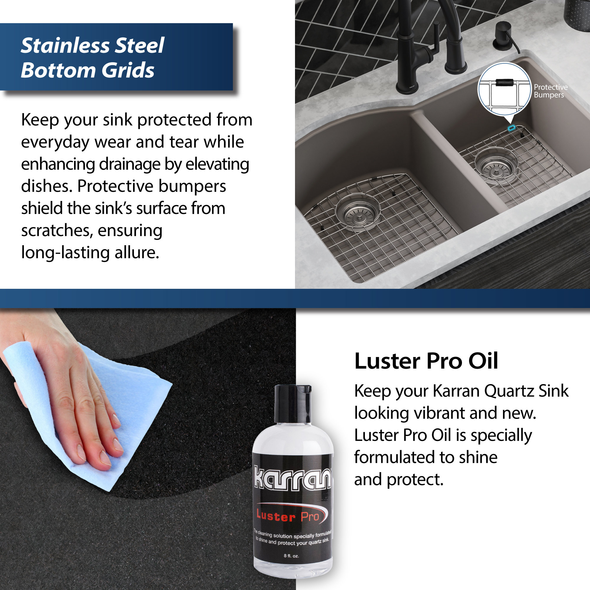 Karran Undermount Quartz 32" 60/40 Double Bowl Kitchen Sink Kit, Concrete