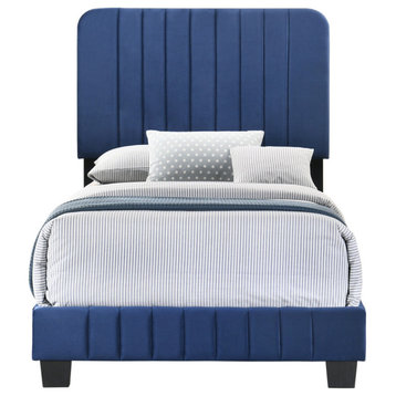 Lodi Velvet Upholstered Channel Tufted Twin Panel Bed, Navy Blue