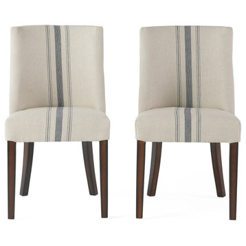 GDF Studio Rydel Fabric Dining Chairs, Set of 2, Blue Stripe