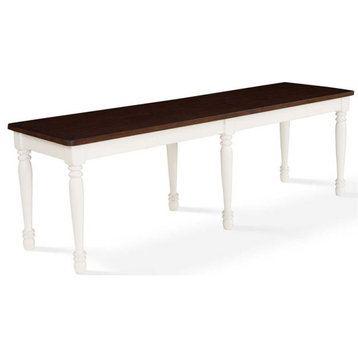 Crosley Furniture Shelby Turned Leg Wood Dining Bench in White/ Dark Brown