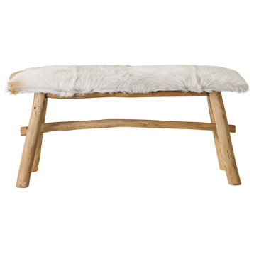 Wood Bench With Goat Fur Top