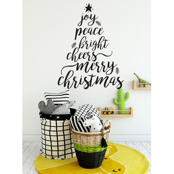 Holiday Christmas Tree Words Wall Decal, Black, Merry Christmas