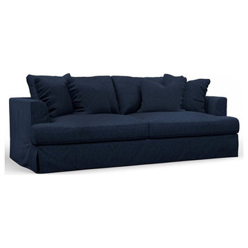 Sunset Trading Newport 94" Fabric Slipcovered Recessed Fin Arm Sofa in Navy