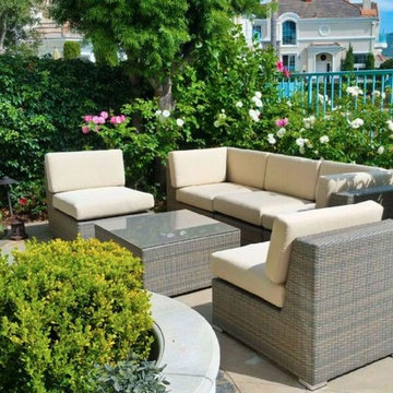 Contempo 6 Piece Outdoor Armless Conversation Set in Grey Wicker