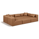 Meridian Furniture - Cube Upholstered Modular Sectional, Brown, 6-Piece: 3 Armless Chair, 2 Corner Chair, 1 Ottoman, Vegan Leather - Elevate your space with the luxurious Cube Vegan Leather Modular Sectional. This modular sectional exudes modern elegance, charm, and comfort making it a perfect addition to any contemporary living space. Its clean lines and cube shape are reminiscent of minimalist design, while the plush brown vegan leather upholstery adds a touch of luxury and sophistication. The chair's versatile construction and geometric aesthetic seamlessly integrate into various design styles, from sleek living rooms to chic home offices, embodying the essence of modern design and creating a sense of order and tranquility in your space.