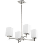 Quorum - Quorum 6084-4-65 Delta - Four Light Chandelier - Shade Included.Delta Four Light Chandelier Satin Nickel Satin Opal Glass *UL Approved: YES *Energy Star Qualified: n/a  *ADA Certified: n/a  *Number of Lights: Lamp: 4-*Wattage:60w A19 Medium Base bulb(s) *Bulb Included:No *Bulb Type:A19 Medium Base *Finish Type:Satin Nickel
