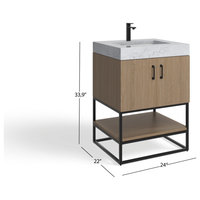 Alistair Bath Vanity, Oak, 24", Matte Black Hardware, Single, Freestanding
