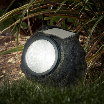 Pure Garden LED Solar Rock Lights, Black, Set of 4
