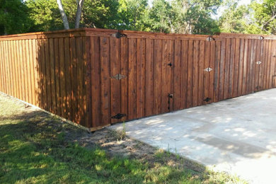 Inspiration for a large craftsman brown one-story wood exterior home remodel in Dallas