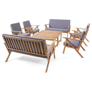 Heath Outdoor 8-Seater Acacia Wood Chat Set With Coffee Table